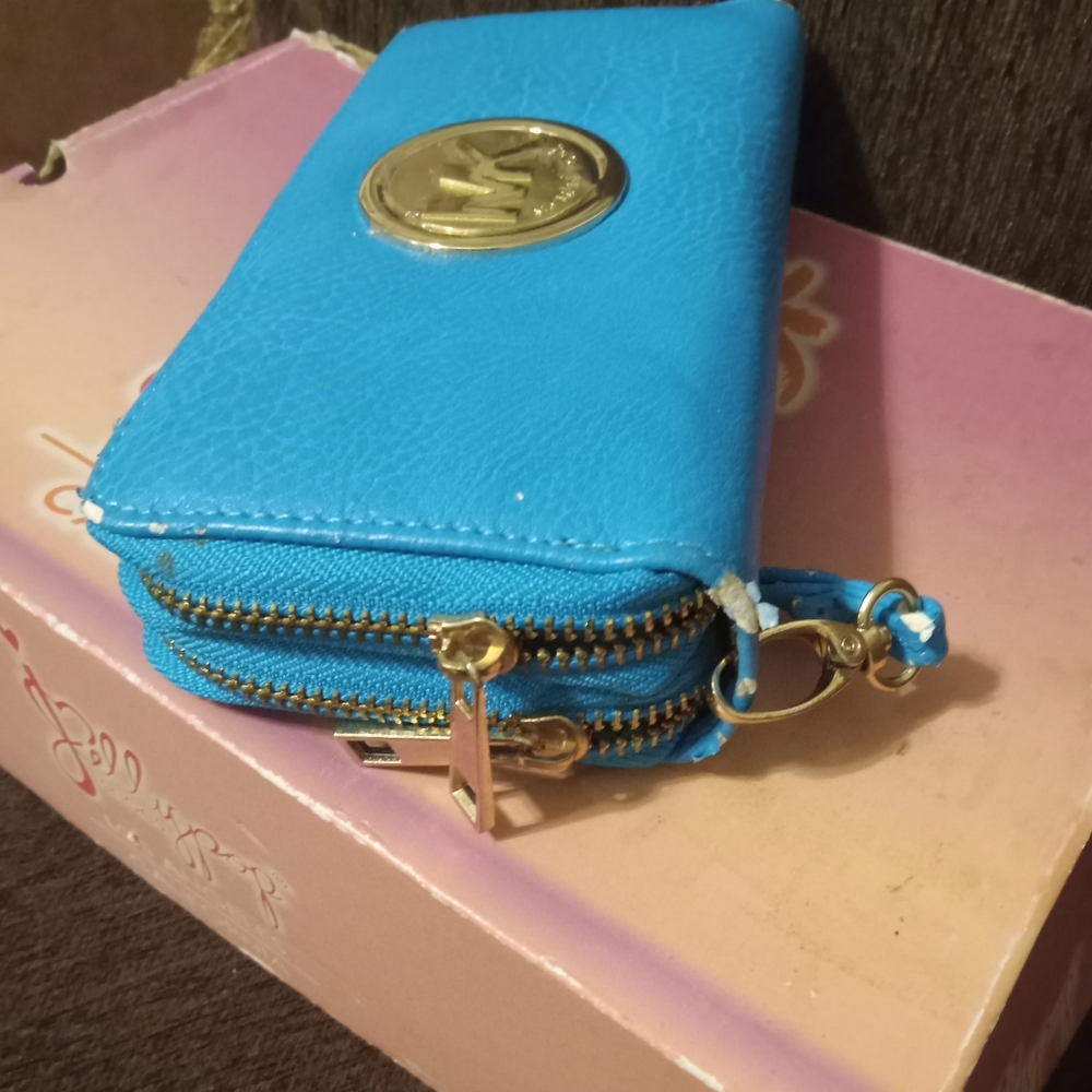Blue Wallet with Gold Logo